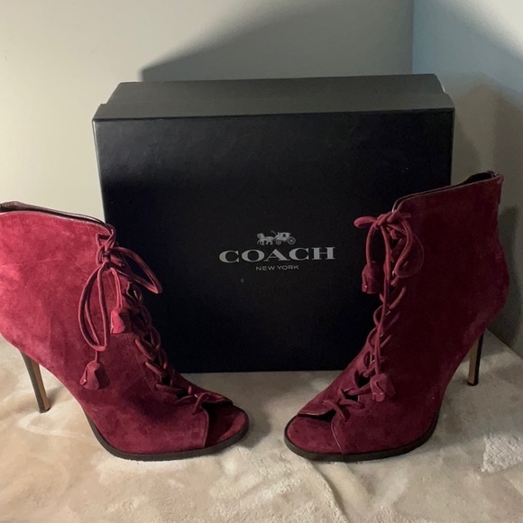EUC Coach “Lena Lux” Peep Toe Suede Booties - Size 8 - Picture 2 of 14